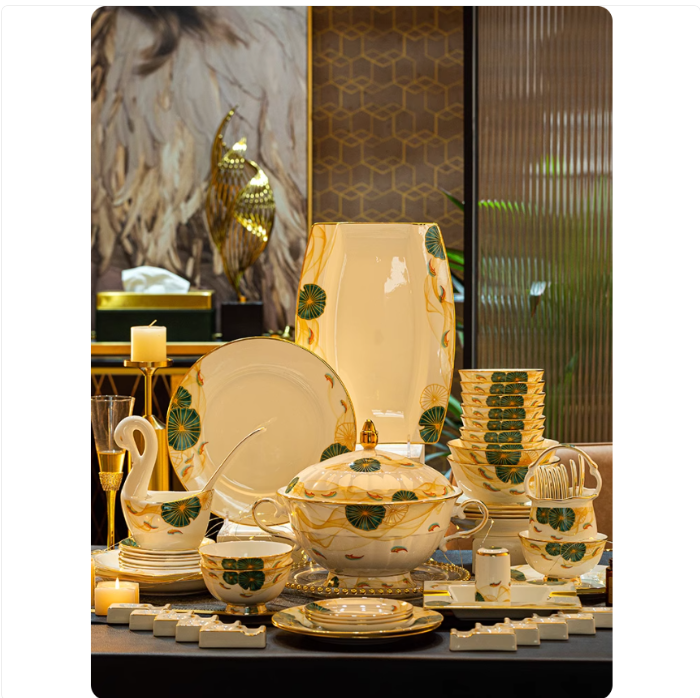 轻奢国潮骨瓷餐具套装景德镇高档中式碗盘碟乔迁送礼礼品创意家用