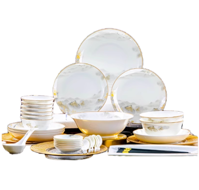 宾晏景德镇家用碗碟中式高级感陶瓷餐具套装轻奢乔迁碗盘筷